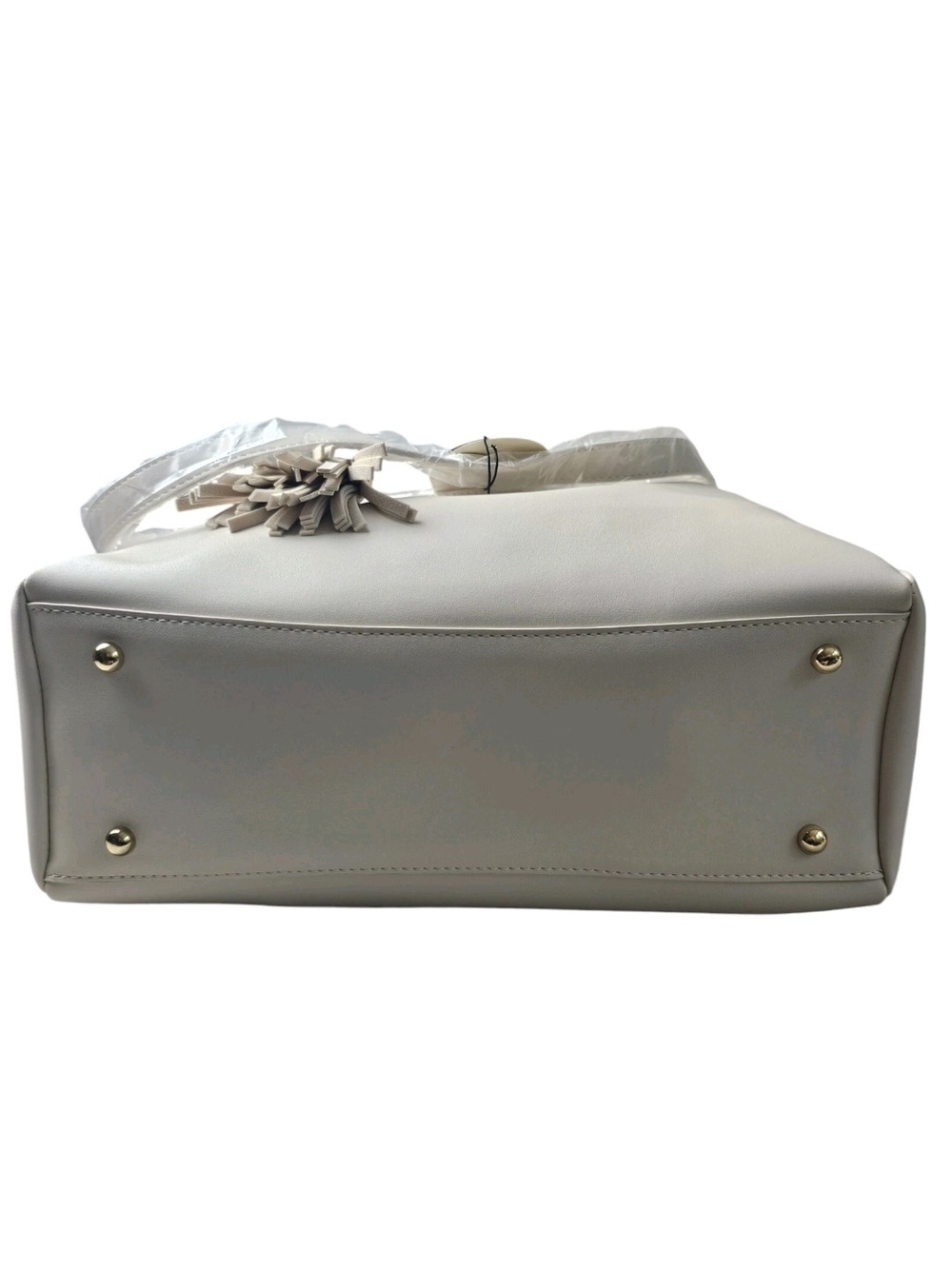 Cream Tote Purse Tassel Yani J'Adore Women 17"X14" Soft Faux Leather Gold Accent - Picture 13 of 16